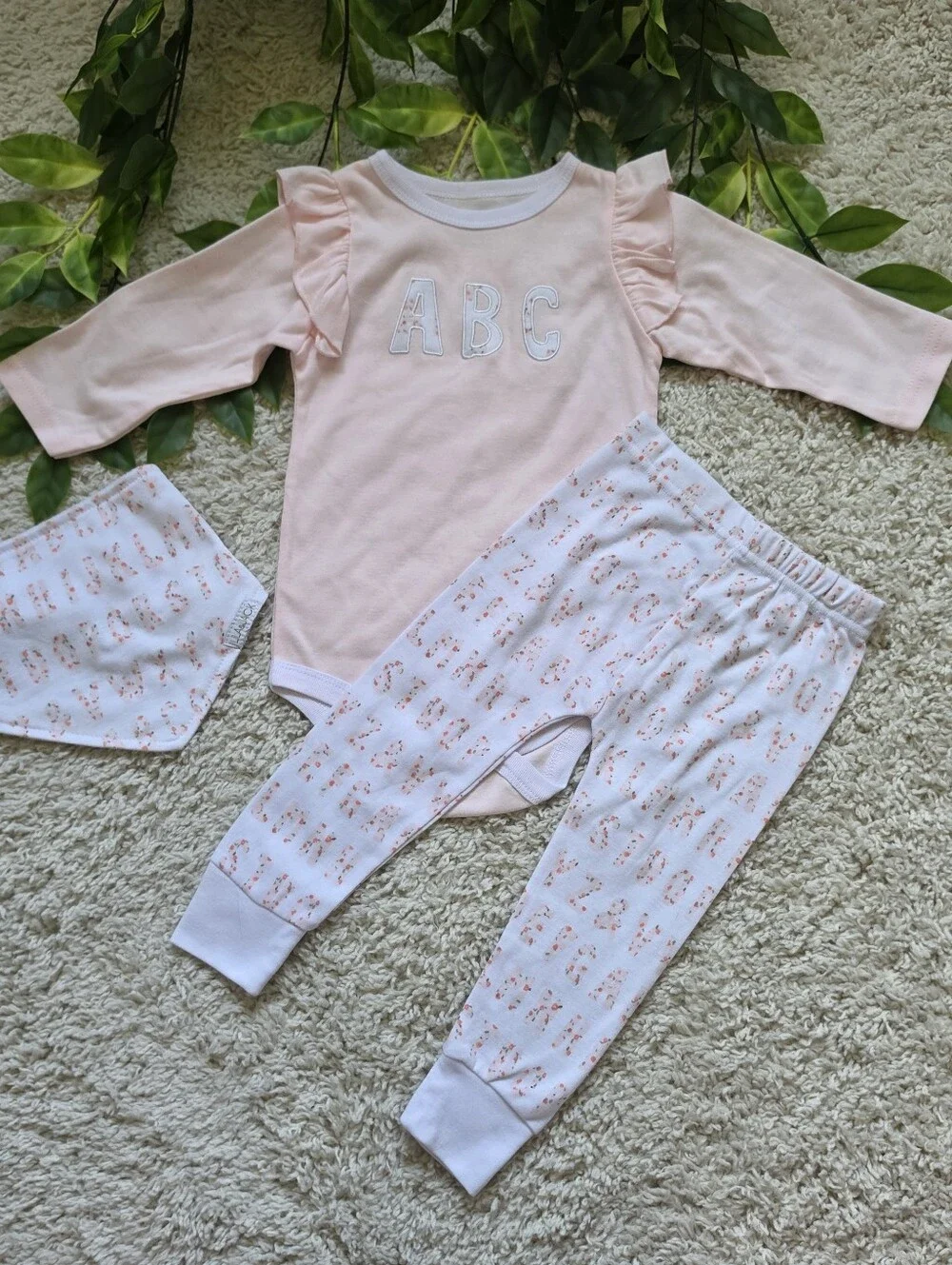 Baby Girl Floral 'ABC'  Outfit + Bib (18-24 Months)